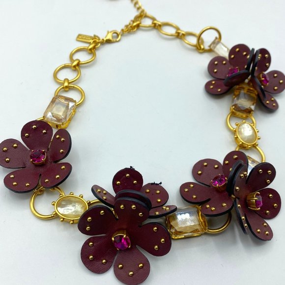 Kate Spade Leather Flower Choker Necklace with Gems